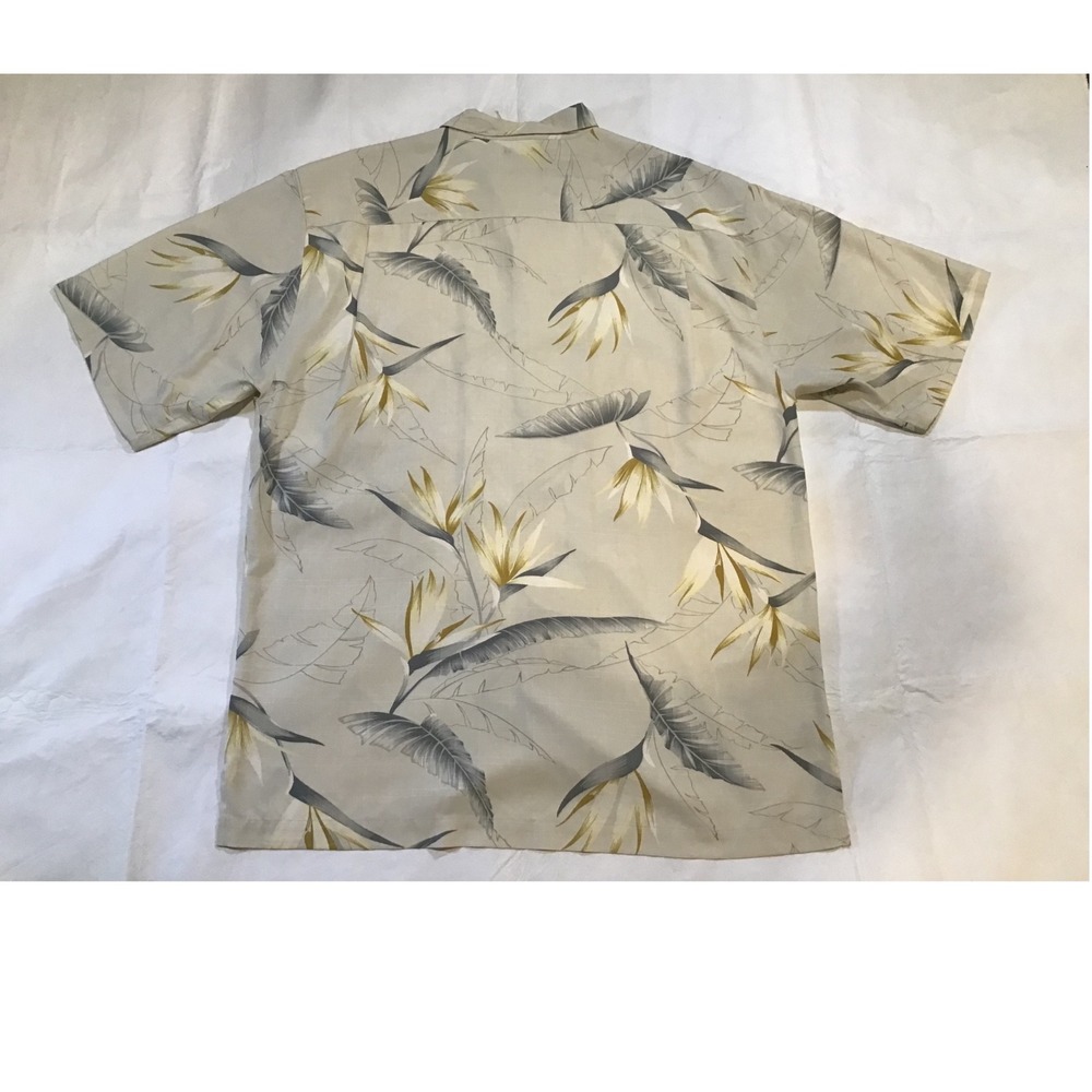 Tommy Bahama Mens Silk Bird of Paradise Floral Camp Shirt Tan Grey XXL - Picture 3 of 5
